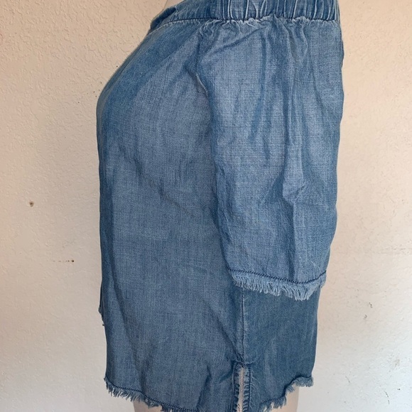 𝅺🌵bp Chambray Raw Hem Off Shoulder Top XS/S Sx - Picture 2 of 3